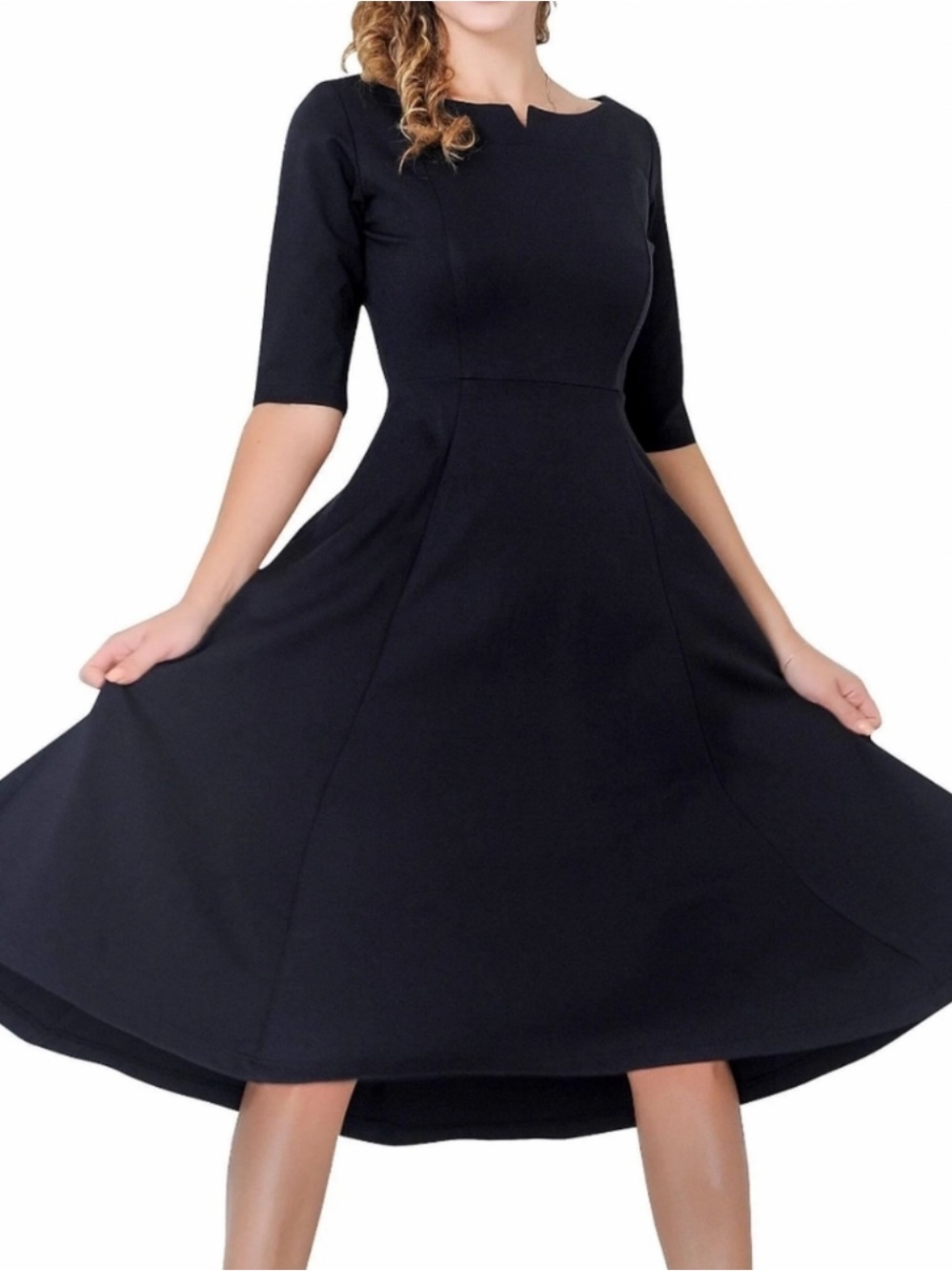 NWOT Mary Crafts Fit and Flare Tea Midi Dress, Black Ponte Knit, Women's 10